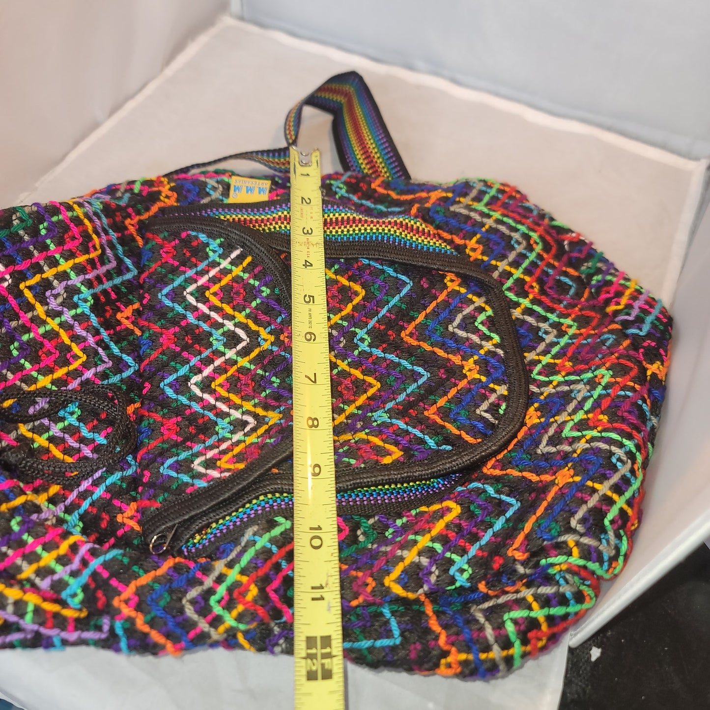 Artisan backpack Rainbow black embroidery bohemian double flap lined fabric NEW