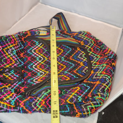 Artisan backpack Rainbow black embroidery bohemian double flap lined fabric NEW
