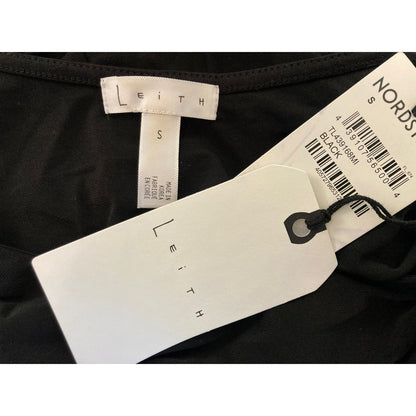 Leith Double Scoop Neck Long Sleeve Bodysuit Size Small in Black NWT