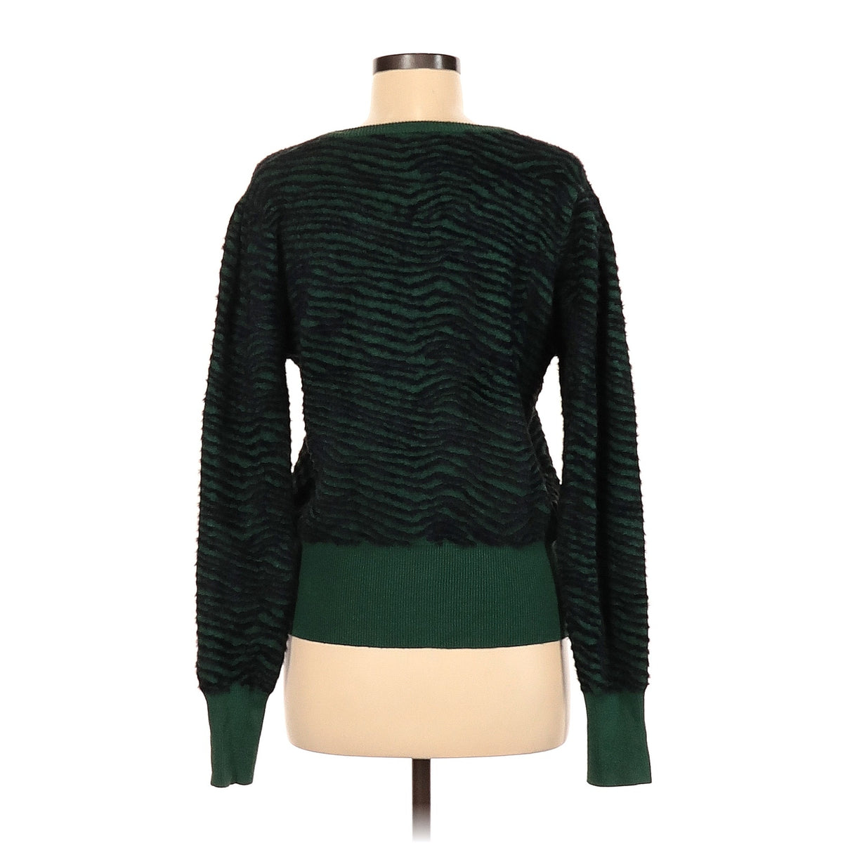 ASTR The Label Tiger Stripe V-Neck Sweater Long Sleeve Hunter Green SMALL NEW