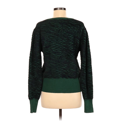 ASTR The Label Tiger Stripe V-Neck Sweater Long Sleeve Hunter Green SMALL NEW