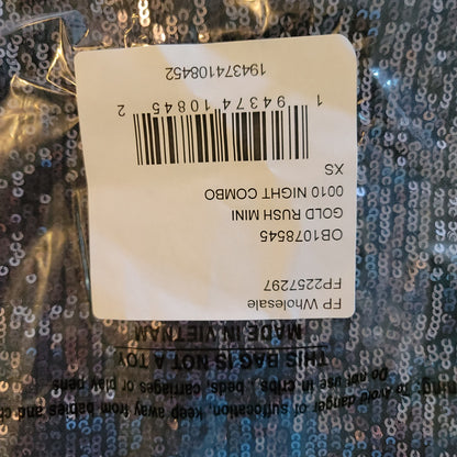 Free People Black Gold Rush Sequin Metallic Minidress XS Night Combo $88 NWT