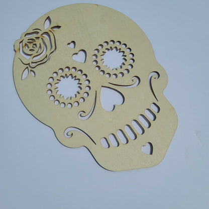 12" tall Halloween Laser Cut Wood Skull Day Of The Dead NEW Dia de los Muertos