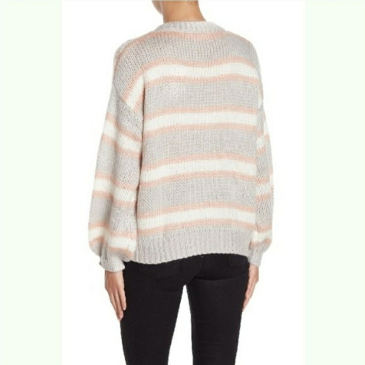 Lush NEW Blouson Sleeve Knit Sweater Size Large Striped Oversized gray pink