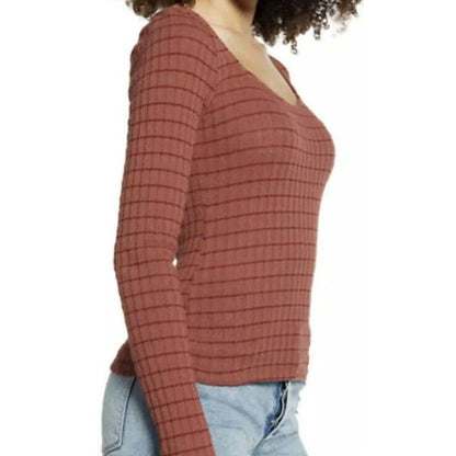 PST Project Social Kimora Sweetheart Rib Knit Top Sz Small Antique Burgundy NWT