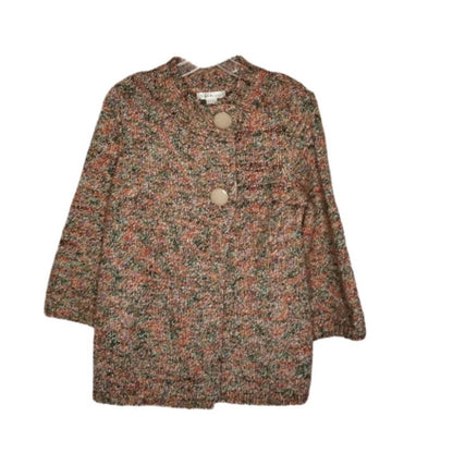 Susan Bristol Cardigan Sweater 2 Snap Button Front 3/4 Sleeve Multi-Color Large