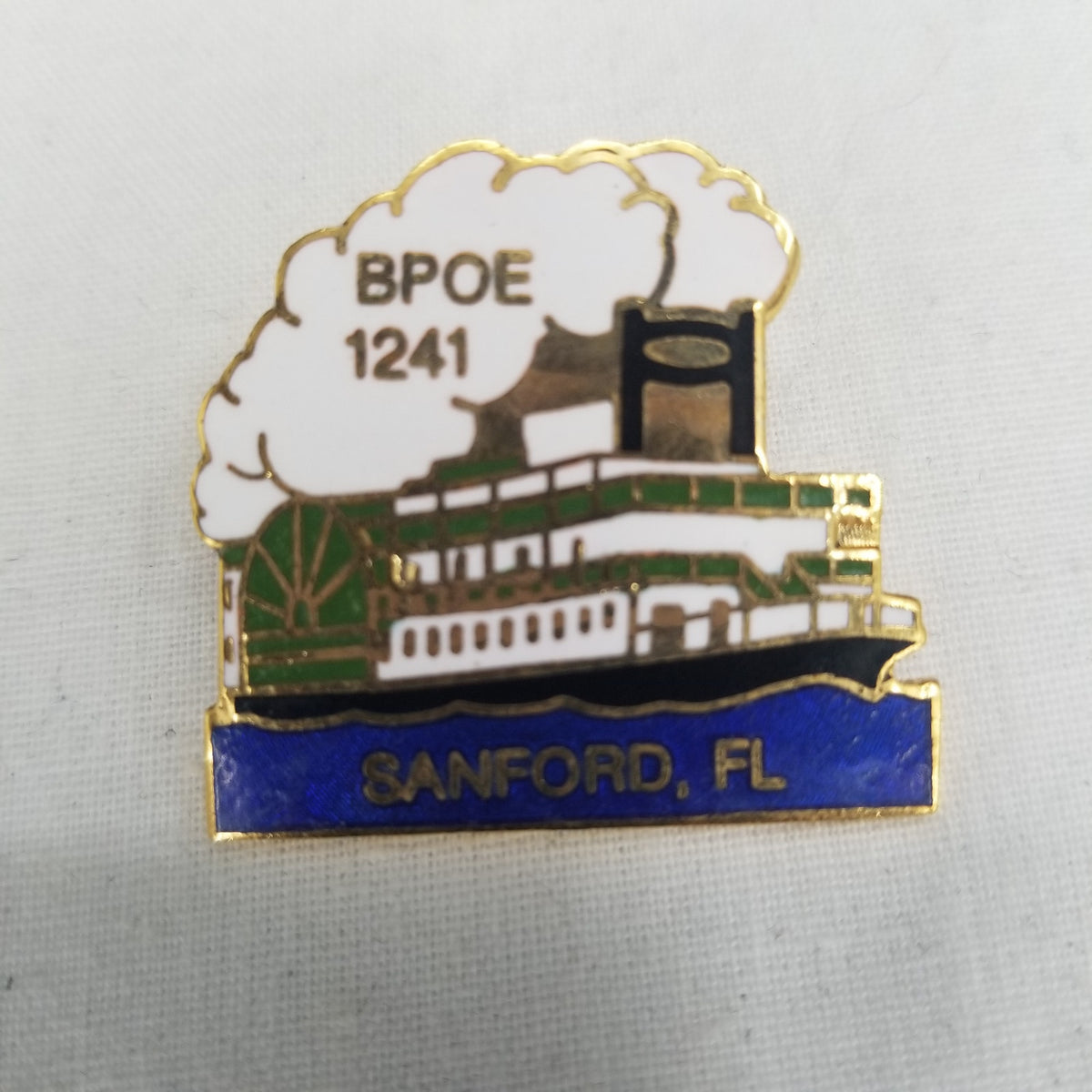 Sanders Vintage Enamel BPOE Metal Pin Sanford Florida Steam Boat Lapel Pin