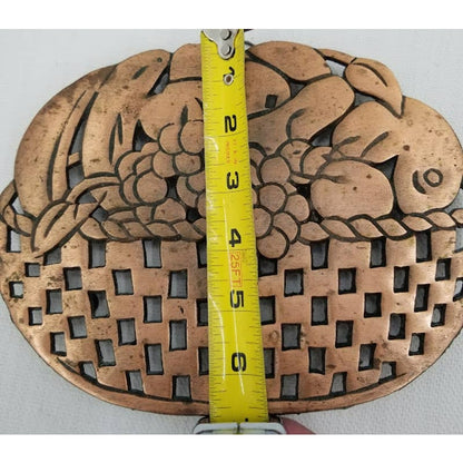 Lot of 3 Vintage Coppertone Iron Kitchen Trivets Pig Basket Kettle Teapot Footed