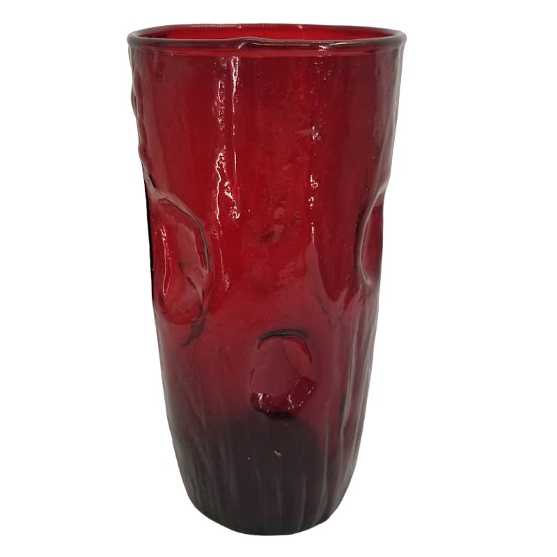 Vintage Ruby Red Textured 6" tall Glass Indented Rocky water drinkware