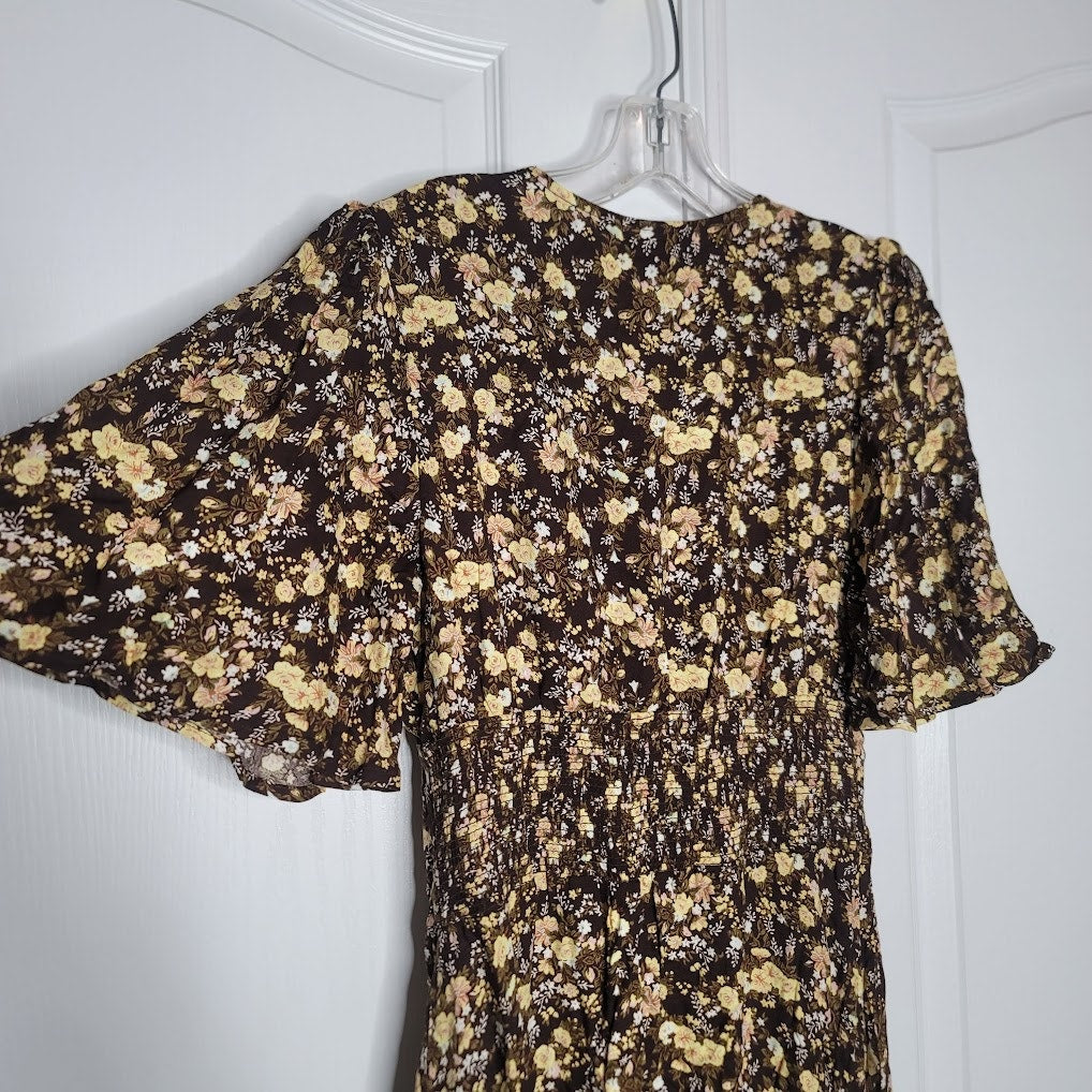 AFRM Ruthie Floral Midi Knit Dress Medium Green NEW Summer Side Slit Flutter