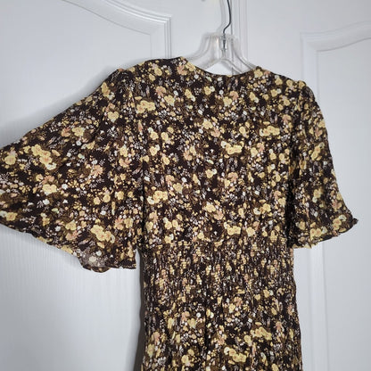 AFRM Ruthie Floral Midi Knit Dress Medium Green NEW Summer Side Slit Flutter
