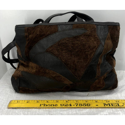 Vintage 1980s Top Handle Brown Leather Patchwork Purse Multi Compartment Handbag