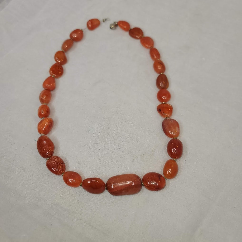 Natural Gemstone Beaded Carnelian Red Agate necklace and bracelet set Vintage