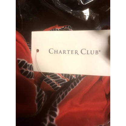 Charter Club Cotton Printed Front Lace-Up Tunic Top Red Barn Combo XL