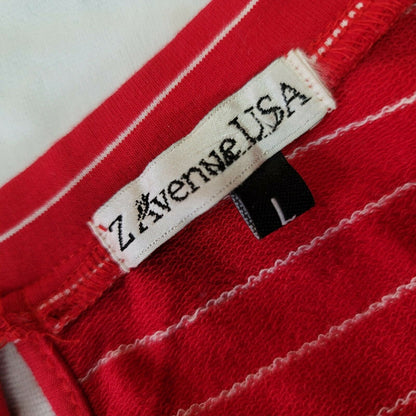 Z Avenue USA Tie-Waist Romper Short Sleeve V-Neck Red White Striped Large