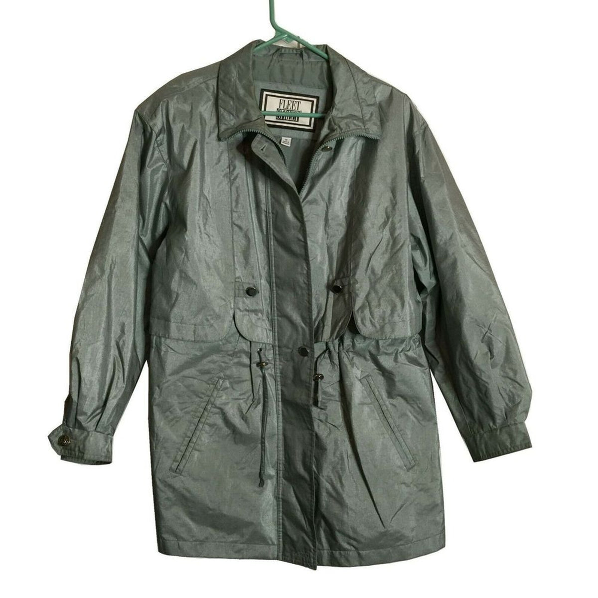 Fleet Street Rain Coat Long Sleeve Full Zip Green 1980s Jacket Medium Vintage