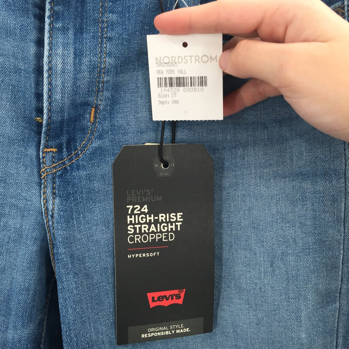 Levi's Premium 724 High Rise Straight Cropped Jeans Zip Fly Blue Size 27