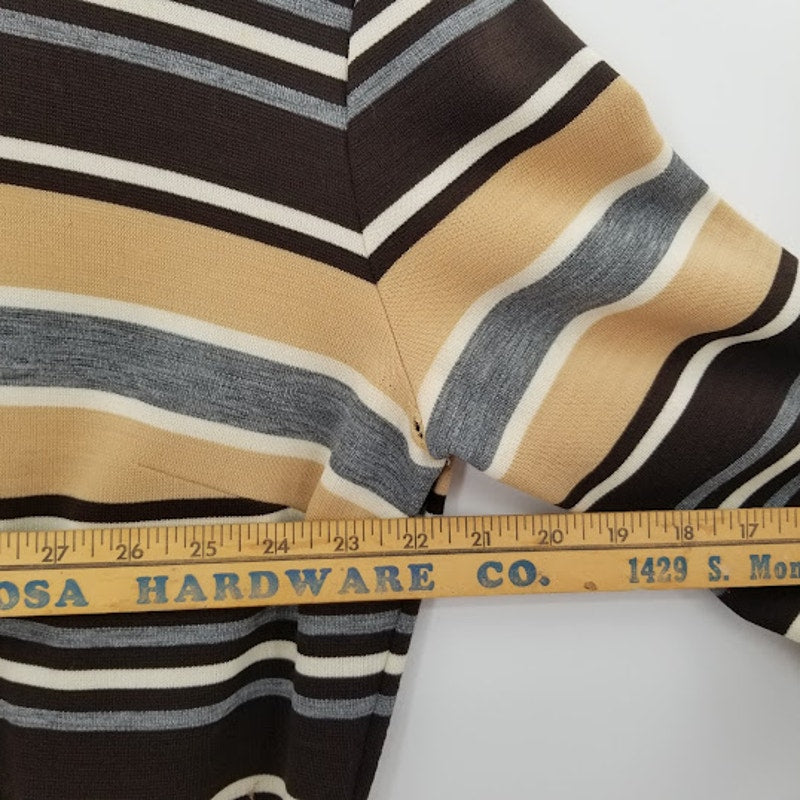 Vintage Brown Striped PolyBlend Long Sleeve Dress Chain Belt No Tags gogo MOD