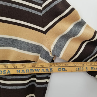 Vintage Brown Striped PolyBlend Long Sleeve Dress Chain Belt No Tags gogo MOD