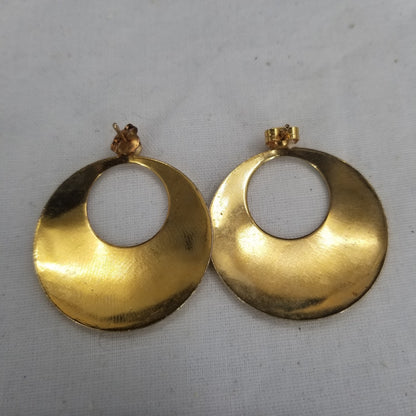 Vintage Green Enamel Golden Post Earrings Costume Jewelry Round hoop MOD