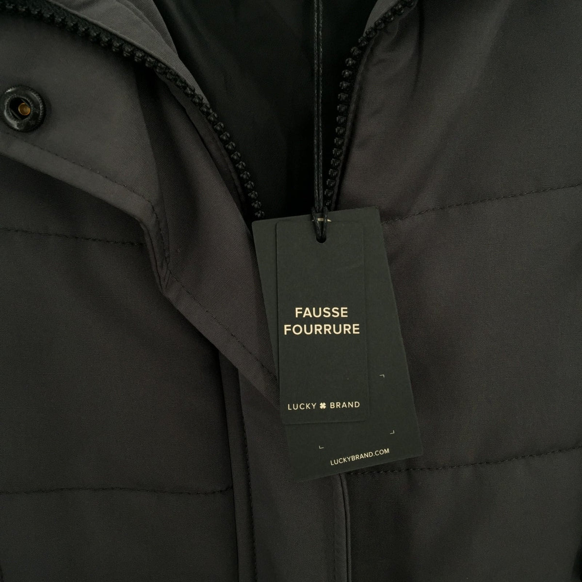 Lucky Brand Long Quilted Winter Parka Coat Drawstring Hood Gunmetal SZ Small