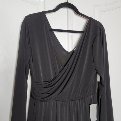 NWT Vanity Room Black Surplice Neck Wide pant Leg Jumpsuit Large long sleeve