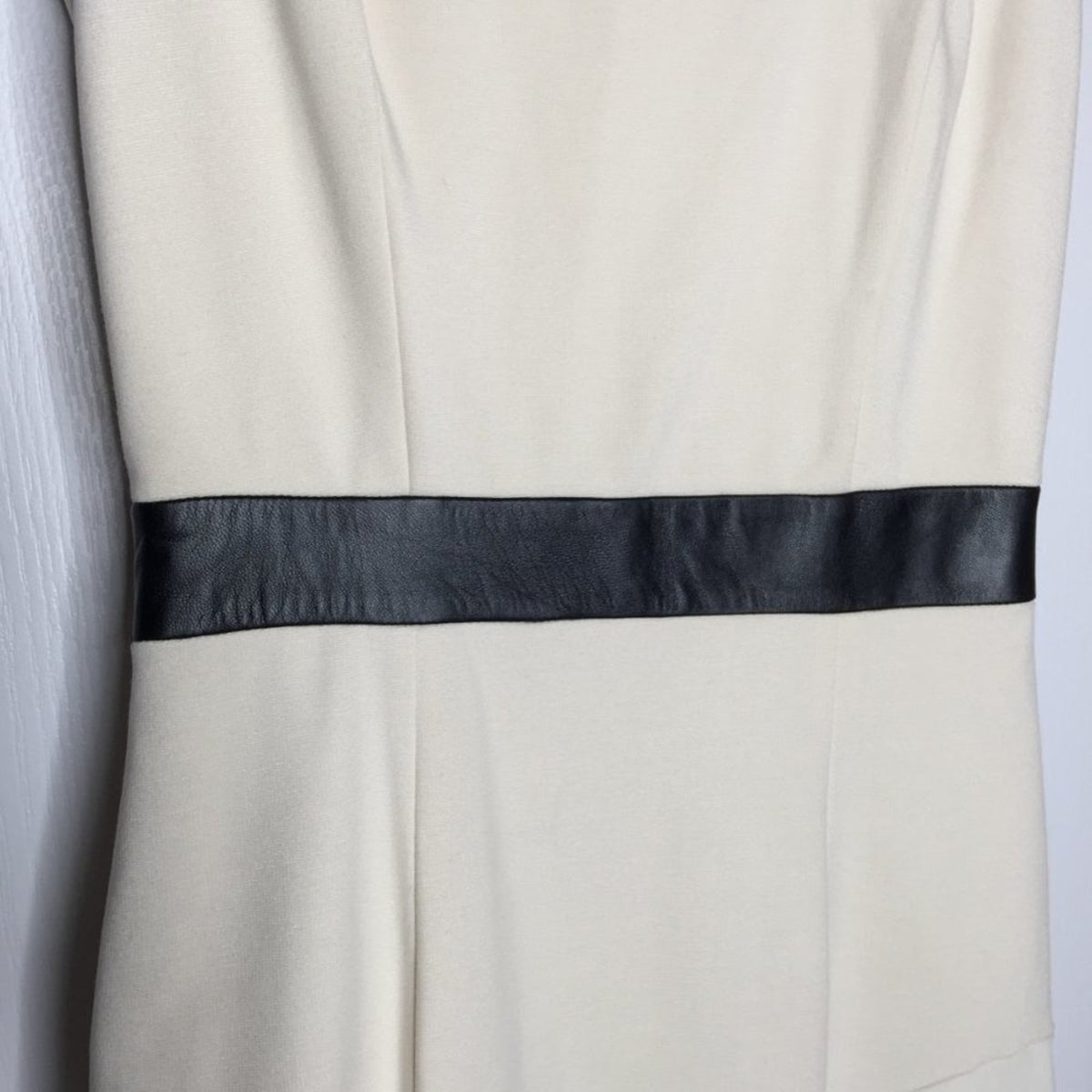 La Pina David Helwani Leather Dress Scoop Neck Black Cream Small BAck Zipper