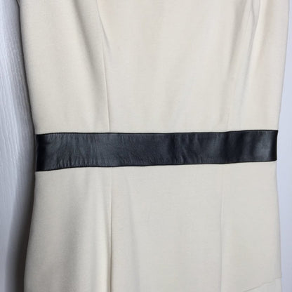 La Pina David Helwani Leather Dress Scoop Neck Black Cream Small BAck Zipper