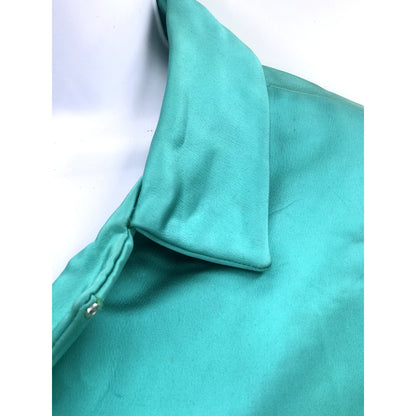 Vintage Women's Long Silken Satin Coat Duster 1950s 3/4 Sleeves Collared Neck Green