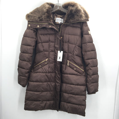 NINE WEST Women's Hooded Puffer Quilted Jackets Long Sleeves Brown Small NWT