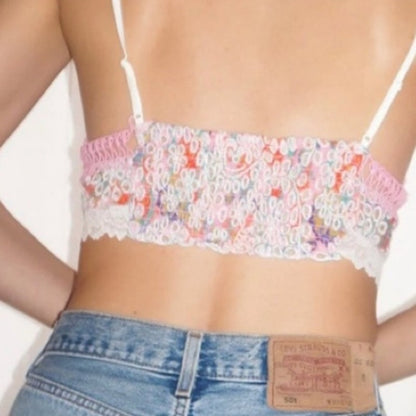 Free People Emma Soft Bra Blossom Combo Eyelet Bralette Pink White XS