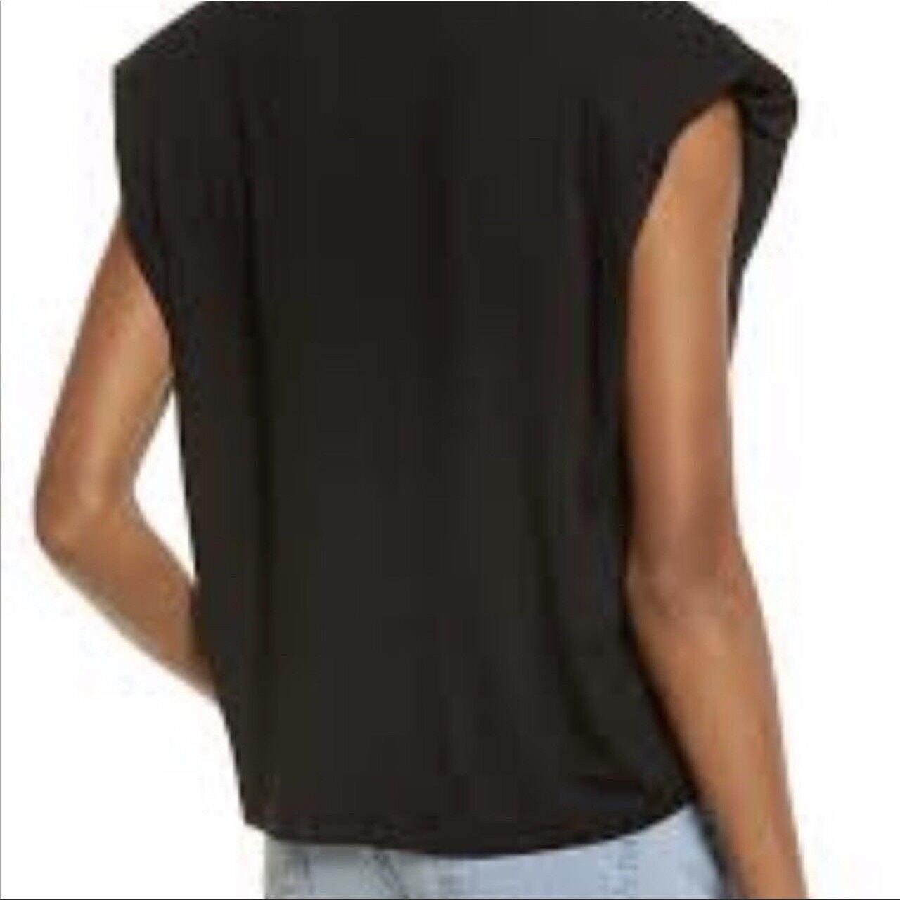 Treasure & Bond V-Neck Shoulder Pad Cap Sleeve Top Sz XS/Extra Small Black NWT