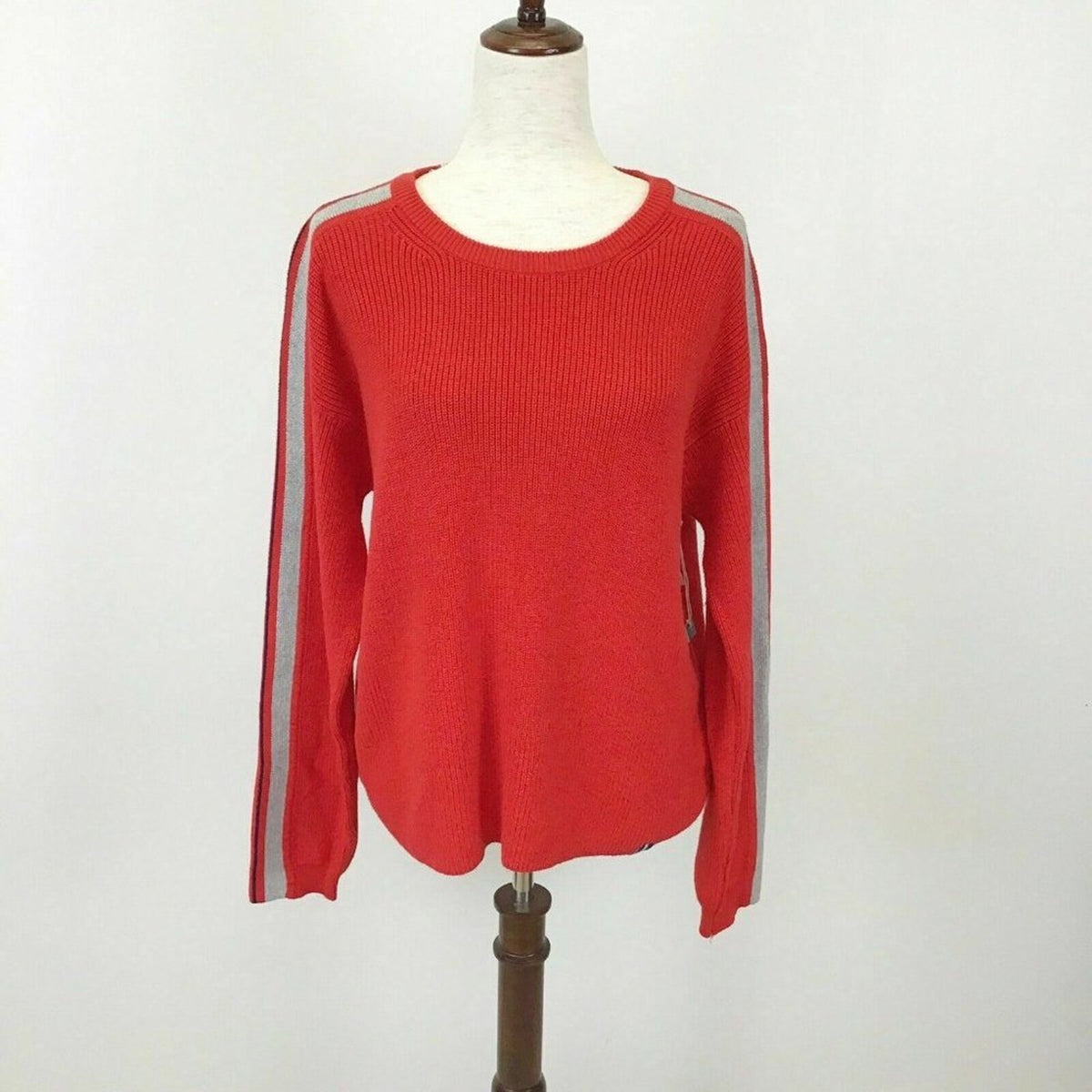 Court & Rowe Pullover Sweater Red Stripe Sporty Belle Noel Medium Cotton NEW
