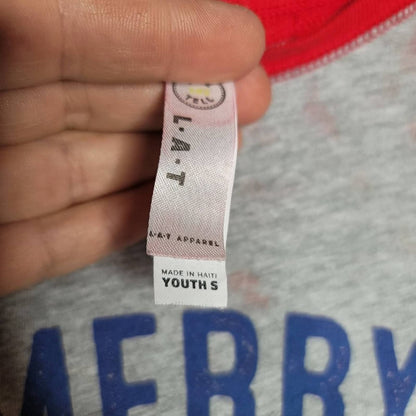 L.A.T Merry Christmas Tree Pickup Raglan Tee T-shirt top train Youth Small