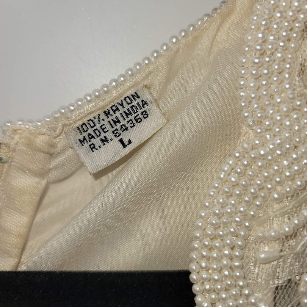 Lawrence Kazar N.Y. beaded Gown Mother in Law Wedding Dress Large Vintage Cream