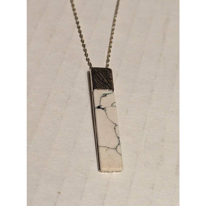 Oliver Bonas Silverplated Howlite Facet White Bar Rectangle Pendant on Chain 35"