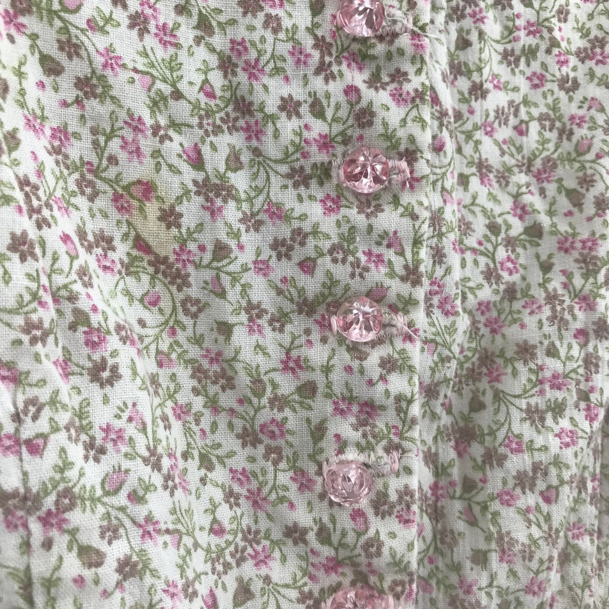VINTAGE prairie farm Floral Pleated Button Shift Dress Long Sleeve cottage Large