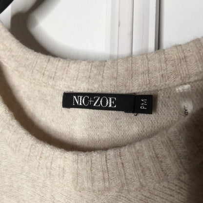 Nic+zoe East Fringe Hem Long Sleeves Pullover Sweater Neutral Petite Medium NEW