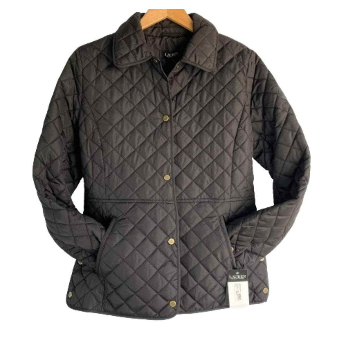 Ralph Lauren Snap Front Quilted Jacket Sz SP / Small Petite Black NWT