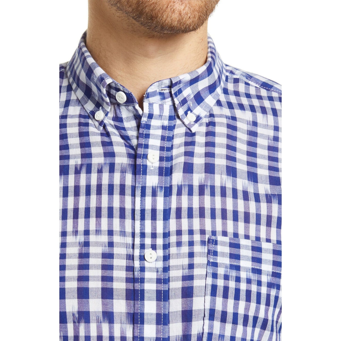 1901 Trim Fit Button Down Short Sleeve Shirt Sz Small White Blue Kat Plaid NWT