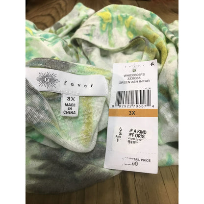 Fever Plus Size Tie-Dye Flutter-Sleeve V-Neck T-Shirt Top Green 3X Summer Light