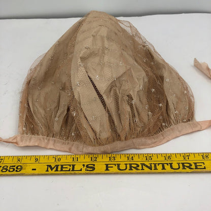 Vintage 1950's Hair Bonnet Vinyl w/ Metallic Mesh Overlay Neck Tie Curlers NUDE