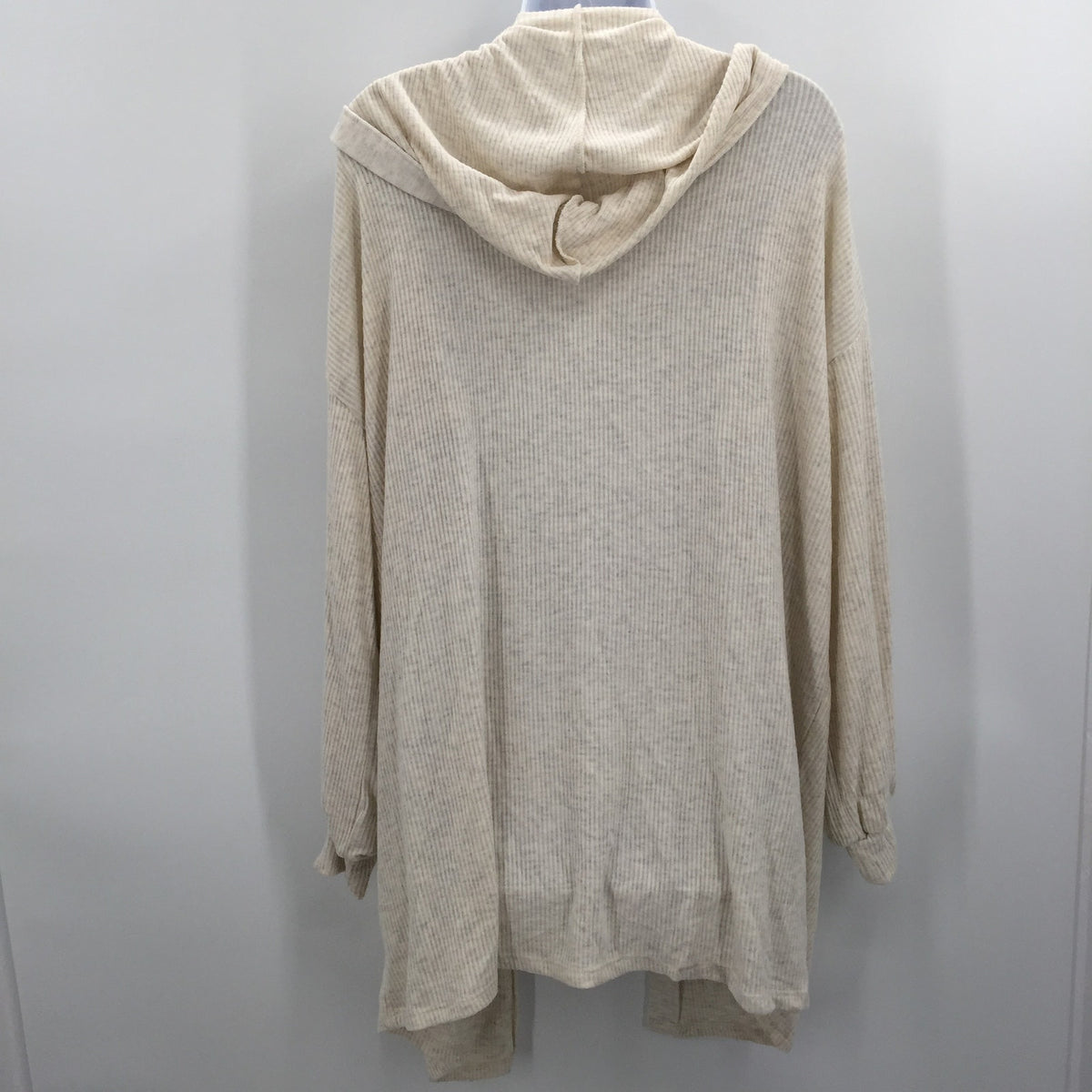 Treasure & Bond Open Front Ribbed Cozy Hooded Cardigan Heather Beige Medium NWT