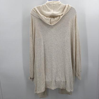 Treasure & Bond Open Front Ribbed Cozy Hooded Cardigan Heather Beige Medium NWT