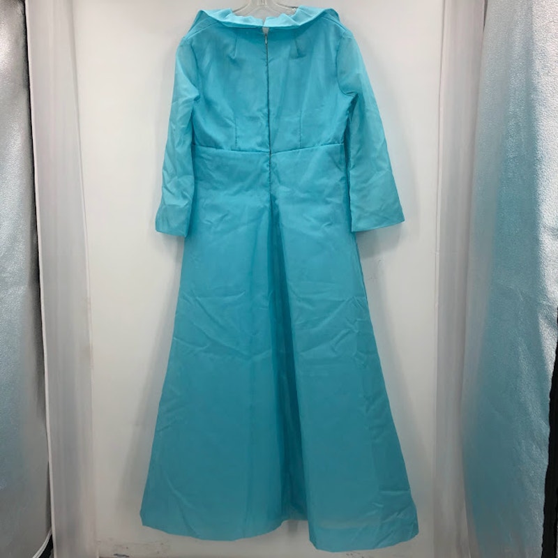 Vintage Baby blue Maxi Taffeta wide lapel 1960 MOD braided collar back zip SMALL