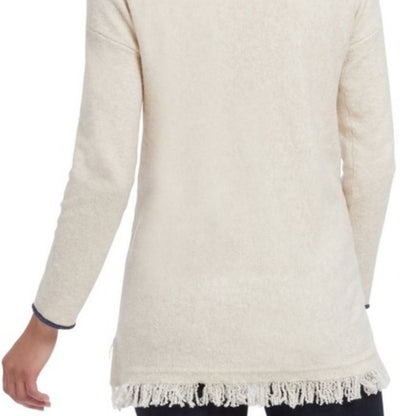 Nic+zoe East Fringe Hem Long Sleeves Pullover Sweater Neutral Petite Medium NEW