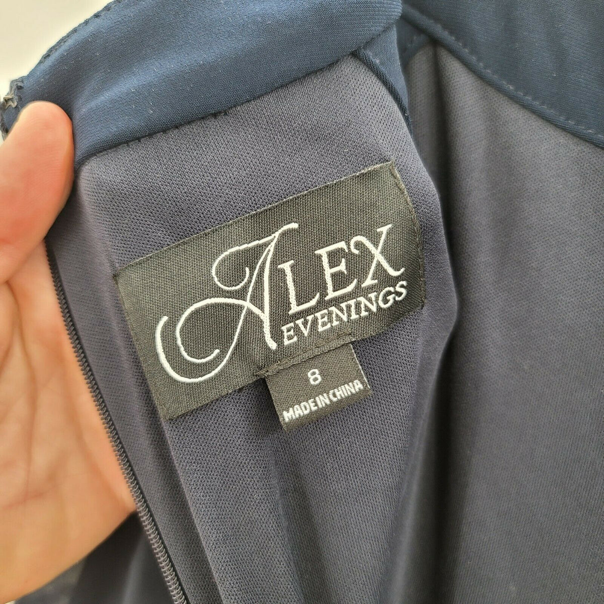Alex Evenings Navy Cold Shoulder Butterfly Dress Size 8