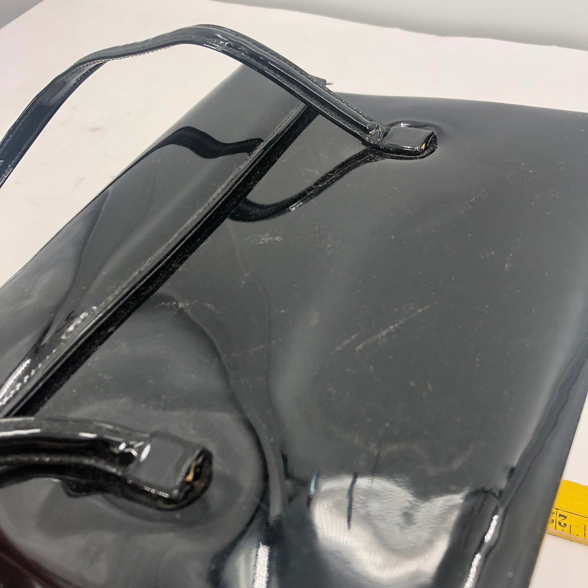 Vintage Lewis Women Handbag Purse Shiny Patent Leather 3 Compartment Black OS