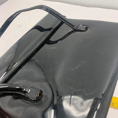 Vintage Lewis Women Handbag Purse Shiny Patent Leather 3 Compartment Black OS