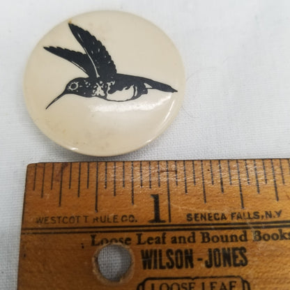 Vintage Hummingbird Logo Brooch Black & White Drawing Metal Pin